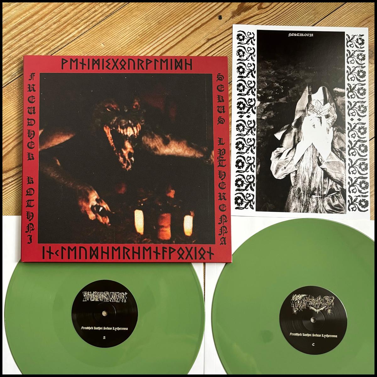 YNKLEUDHERHENAVOGYON / VENYMYSGOURVLEYDH: Freudhek Kothni Sekus Lytherenna 2LP (double olive green vinyl, gatefold sleeve, raw, occult UKBM) *new*